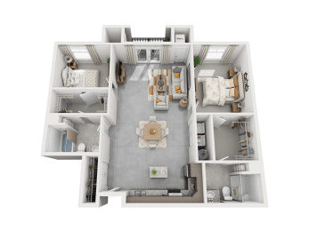a 3d floor plan of a house with a bedroom and living room