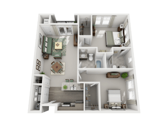 a 3d floor plan of a house with a bedroom and living room