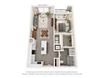A floor plan of a two-bedroom apartment with a living room, kitchen, and bathroom.