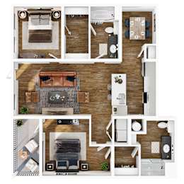 A series of images showing different layouts of a small apartment.