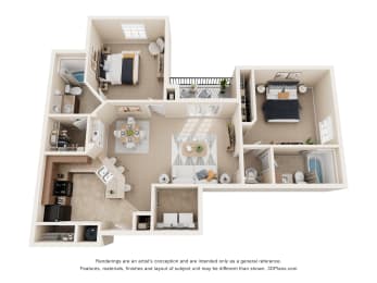 a 3d floor plan of a house with a bedroom and living room