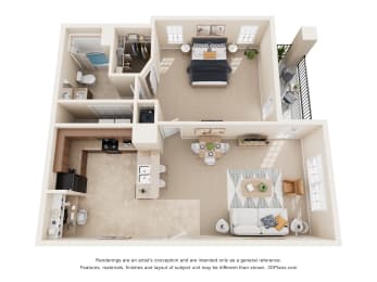 a 3d floor plan of a house with a bedroom and a living room