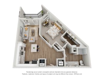 this is a 3d floor plan of a 1 bedroom apartment at the biltmore apartments