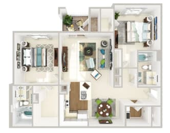 a bedroom floor plan with a bathroom and a living room