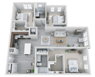 this is a 3d floor plan of a 824 square foot 1 bedroom apartment at the