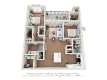 a stylized floor plan of a 1 bedroom apartment