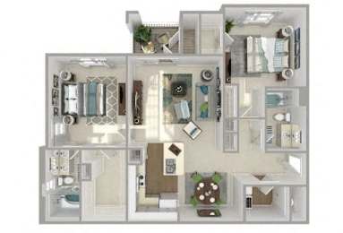 A floor plan of a house with a kitchen, living room, and two bedrooms.