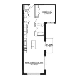 Floor Plan  1 bed 1 bath floor plan B at Wells Place Apartments, Chicago, IL