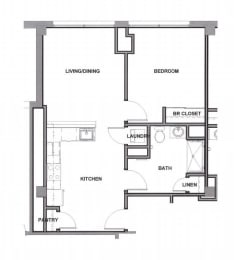 1 bed 1 bath floor plan G at Lakeview 3200 Apartments, Chicago, Illinois