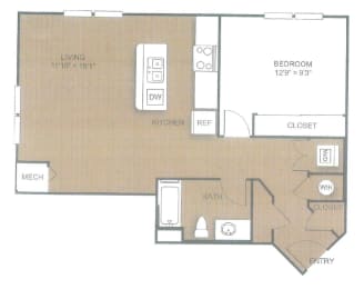 1 bed 1 bath floor plan Cat Apex 41, Illinois, 60148