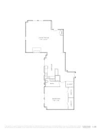 this black and white floor plan is an approximation of a 1 bedroom apartment