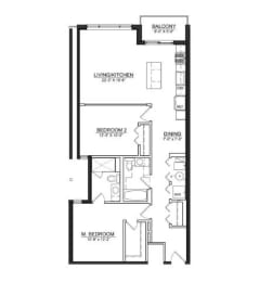 Floor Plan  2 bed 2 bath at Wells Place Apartments, Chicago, 60607