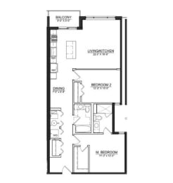 Floor Plan  2 bed 2 bath A at Wells Place Apartments, Chicago, Illinois