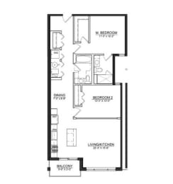 Floor Plan  2 bed 2 bath D at Wells Place Apartments, Illinois, 60607