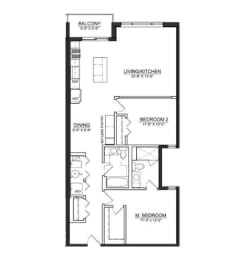 Floor Plan  2 bed 2 bath C at Wells Place Apartments, Illinois