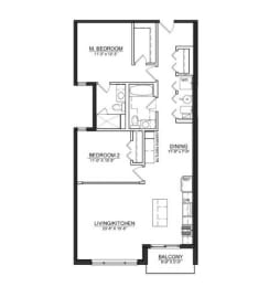 Floor Plan  2 bed 2 bath B at Wells Place Apartments, Chicago
