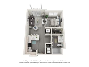 1 bed 1 bath floor plan Qat 42 Hundred On The Lake, St Francis, Wisconsin