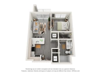 1 bed 1 bath floor plan R at 42 Hundred On The Lake, St Francis