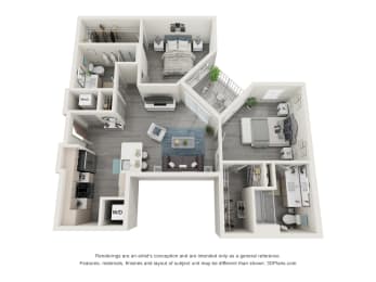 2 bed 2 bathroom floor plan  at 42 Hundred On The Lake, St Francis