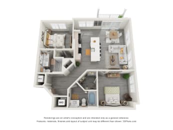 2 bed 2 bathroom floor plan C at 42 Hundred On The Lake, St Francis, WI, 53235