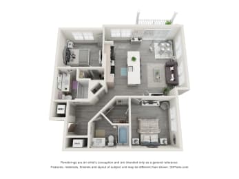 2 bed 2 bathroom floor plan D at 42 Hundred On The Lake, St Francis, WI