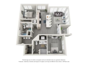 2 bed 2 bathroom floor plan K at 42 Hundred On The Lake, St Francis, WI