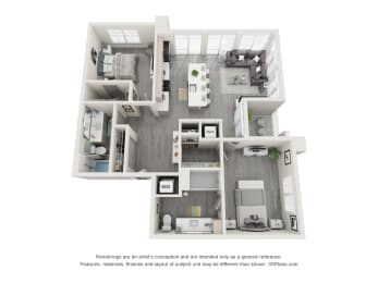 2 bed 2 bathroom floor plan M at 42 Hundred On The Lake, St Francis, Wisconsin