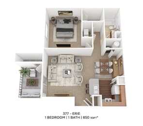 a floor plan of 1 bedroom 1 bath B at Evergreen Luxury Apartments, Merrillville