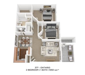 a floor plan of 2 bedroom 1 bath at Evergreen Luxury Apartments, Merrillville, IN