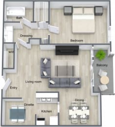 1 bed 1 bath floor plan A at Fieldpointe of Schaumburg, Illinois, 60173