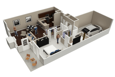 1 bed 1 bath floor plan B at Brookdale Lakes, Naperville, IL, 60563