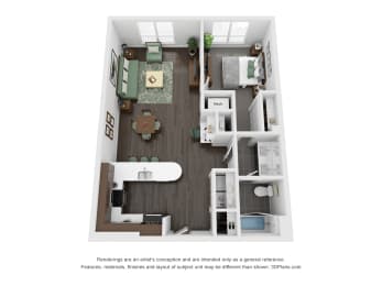 1 bed 1 bath 850 Sq. Ft. | 1 Bedroom C floor plan at Central Station, Evanston, IL, 60201