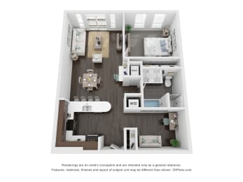 1 bed 1 bath 885 Sq. Ft. | 1 Bedroom Den floor plan at Central Station, Evanston, IL
