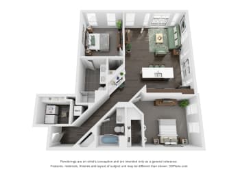 2 bed 1 bath 1,195 Sq. Ft. | 2 Bedroom B floor plan at Central Station, Evanston, Illinois