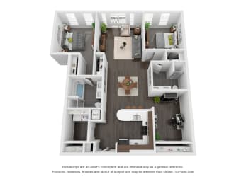 2 bed 2 bath 1,305 Sq. Ft. | 2 Bedroom Den floor plan  at Central Station, Illinois