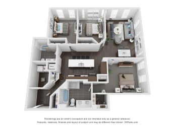 3 bed 2 bath 1,485 Sq. Ft. | 3 Bedroom A floor plan at Central Station, Illinois, 60201