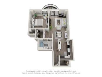 1  Bed   1  Bath   760 Sq. Ft. | 1 Bedroom 03 20 Floor Plan at Durham, Edina, MN, 55435