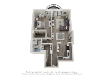 1  Bed   1  Bath   750 Sq. Ft. | 1 Bedroom 07 16 Floor Plan at Durham, Edina, MN