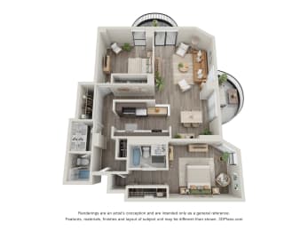 2  Bed   2  Bath   1,170 Sq. Ft. | 2 Bedroom 11 12 Floor Plan at Durham, Edina, MN