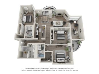 3  Bed   3  Bath   1,520 Sq. Ft. | 3 Bedroom 10 Floor Plan at Durham, MN, 55435