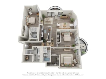 3  Bed   3  Bath   1,480 Sq. Ft. | 3 Bedroom 13 Floor Plan at Durham, Edina, MN, 55435
