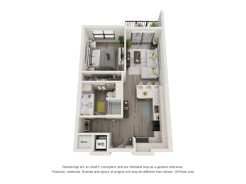1 bed 1 bath floor plan Q at Elevate Apartments, Madison, WI