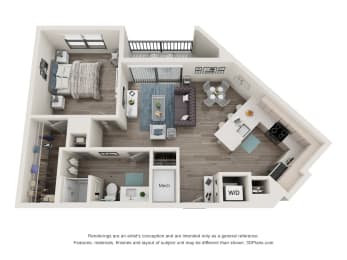 1 bed 1 bath floor plan U at Elevate Apartments, Wisconsin
