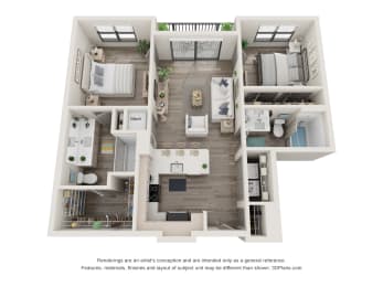 2 bed 2 bath floor plan V at Elevate Apartments, Madison, WI, 53718