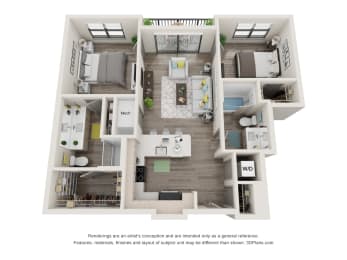 2 bed 2 bath floor plan W at Elevate Apartments, Madison, WI