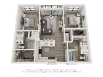 2 bed 2 bath floor plan X at Elevate Apartments, Madison, 53718