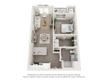 1 bed 1 bath A1A floor plan at Enclave Crystal Lake, Crystal Lake, IL, 60014
