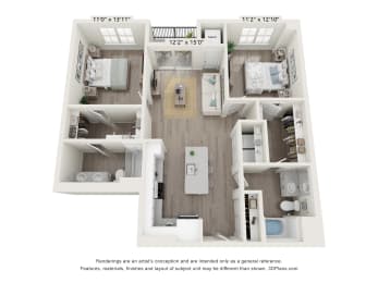 2 bed 2 bath B1 floor plan at Enclave Crystal Lake, Crystal Lake, IL, Illinois