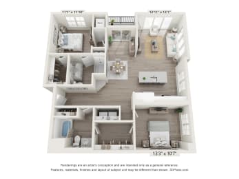 2 bed 2 bath B2 floor plan at Enclave Crystal Lake, Crystal Lake