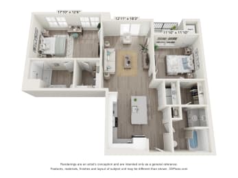 2 bed 2 bath B2A floor plan at Enclave Crystal Lake, Crystal Lake, Illinois